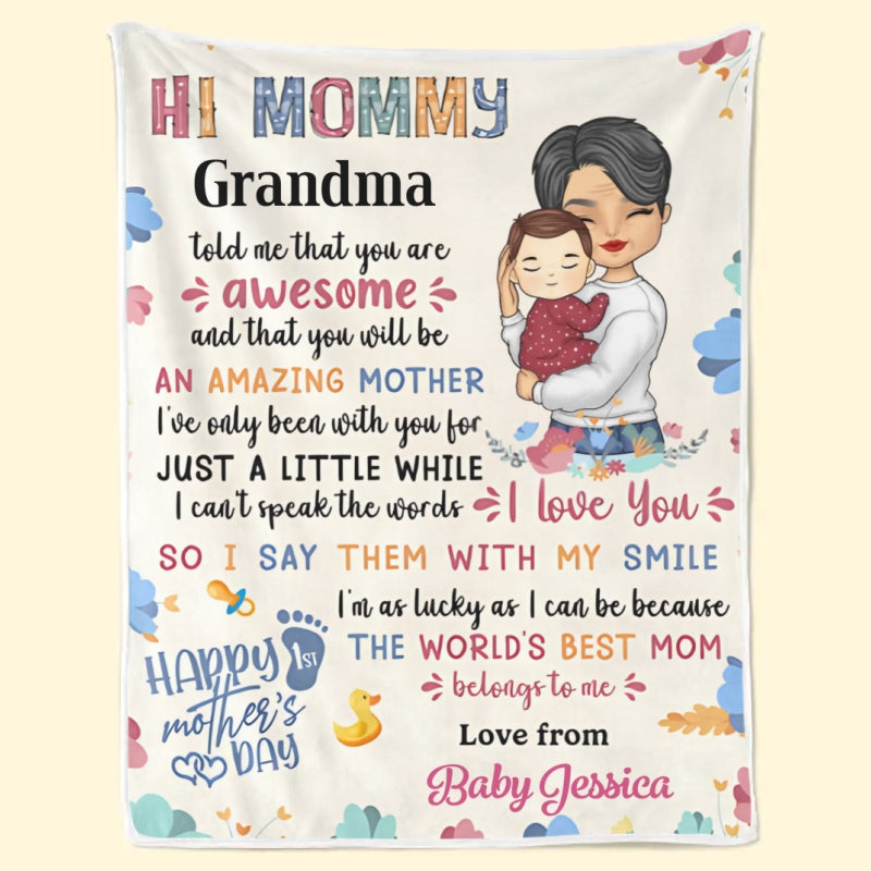 I Say I Love You With My Smile - Family Personalized Custom Baby Blanket - Mother's Day, Baby Shower Gift, Gift For First Mom