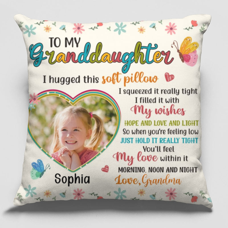 Personalized Custom Photo Pillow – "You'll Feel My Love" – Gift for Granddaughter & Grandson