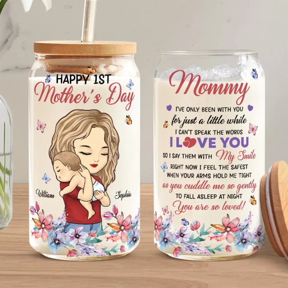 Personalized "I Say I Love You With My Smile" Iced Coffee Glass Cup – A Heartfelt Gift for Moms 💕🍼