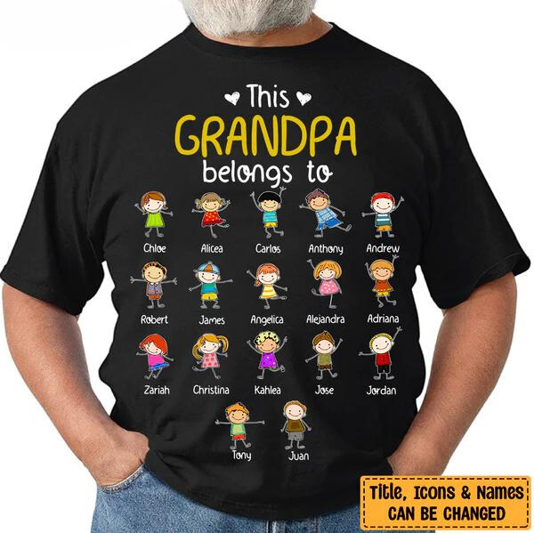 Personalized "This Grandpa Belongs To" Doodle Kids Shirt & Hoodie – A Special Gift for Grandpa!
