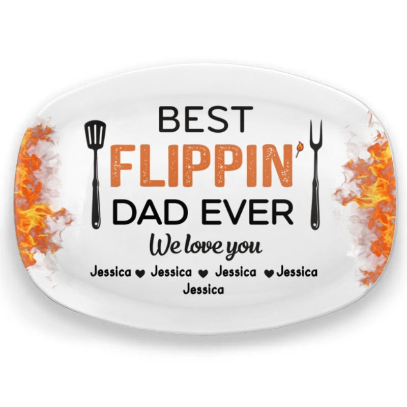 Best Flippin’ Dad Ever - Family Personalized Custom Platter - Father's Day, Gift For Dad, Grandpa