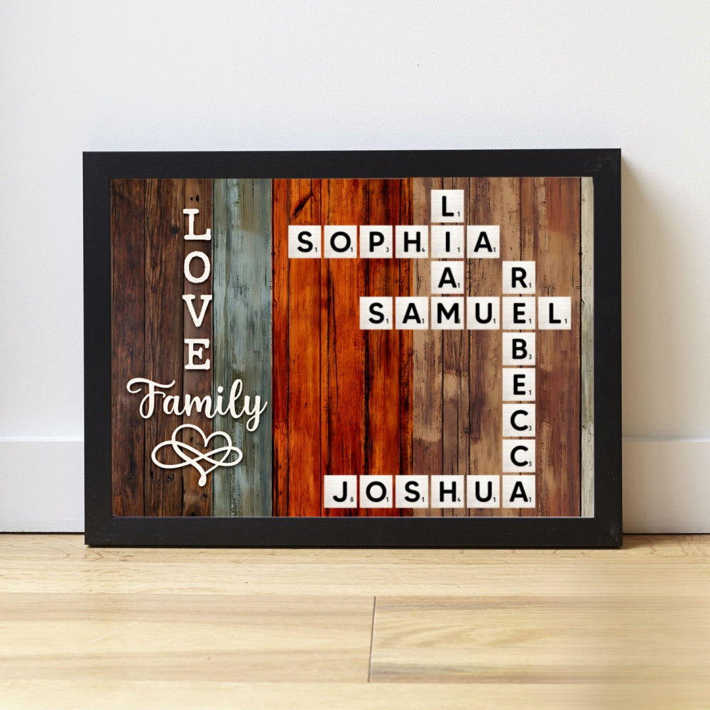 Personalized "A Moment Created, A Memory Treasured Forever" Family Crossword Art Poster – A Heartfelt Gift for the Whole Family