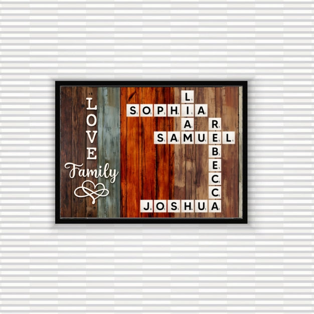 Personalized "A Moment Created, A Memory Treasured Forever" Family Crossword Art Poster – A Heartfelt Gift for the Whole Family