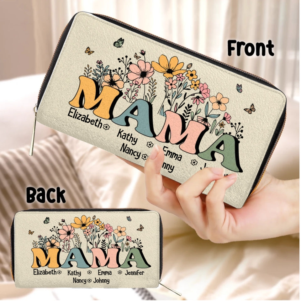 My Mother Is My Root, My Foundation - Family Personalized Custom Leather Long Wallet - Mother's Day, Gift For Mom, Grandma
