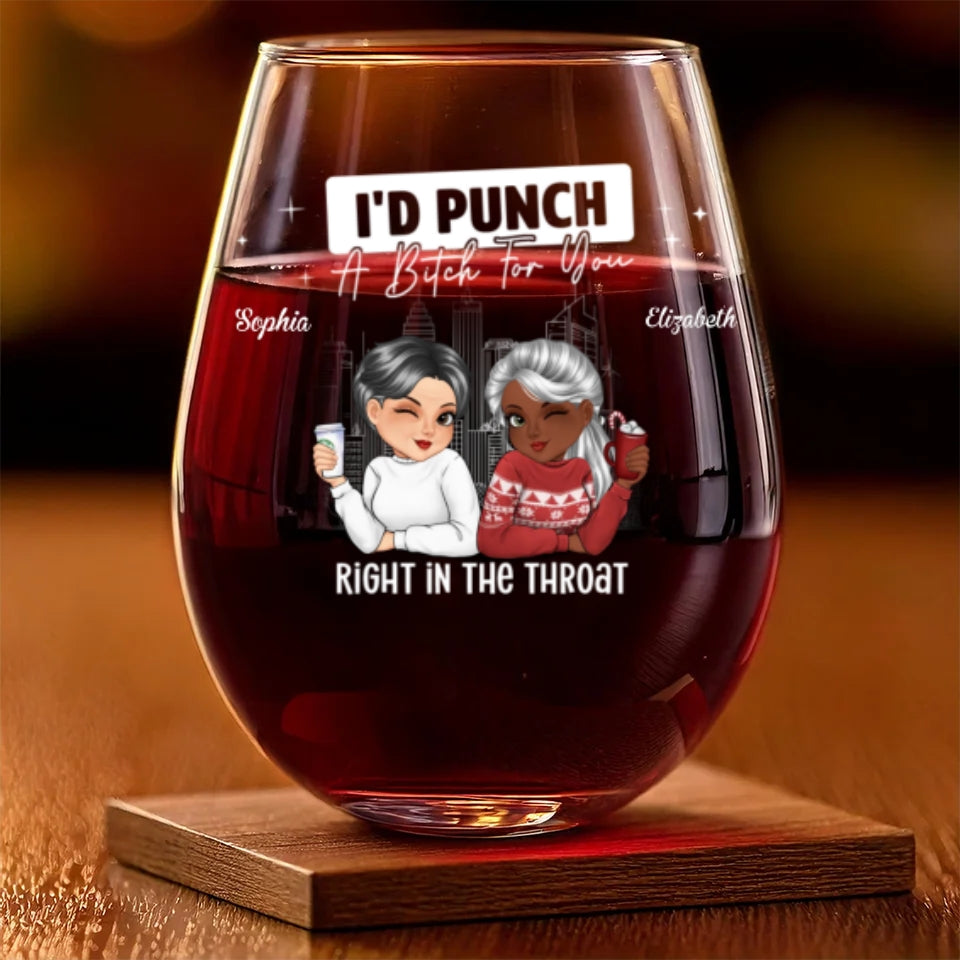 We Laugh Louder Together - Bestie Personalized Custom Wine Glass - Christmas Gift For Best Friends, BFF, Sisters