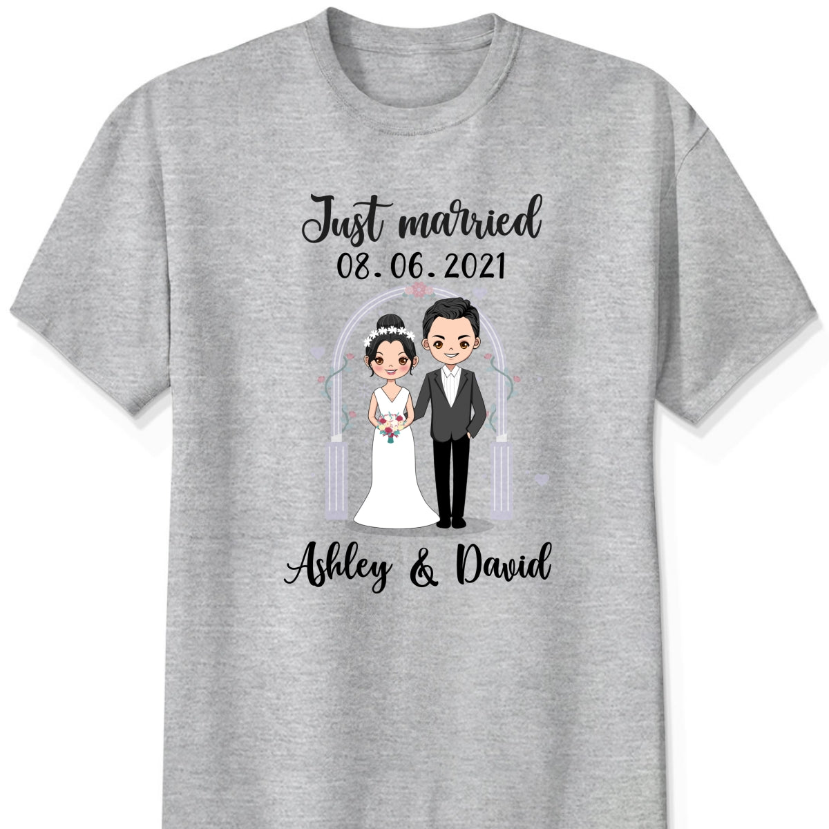 Personalized "Just Married" Wedding Couple Shirt β A Sweet Gift for Newlyweds
