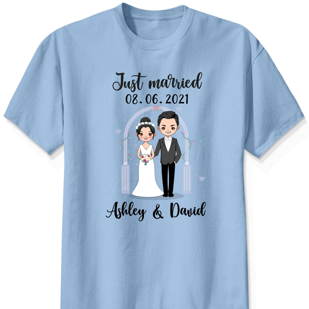 Personalized "Just Married" Wedding Couple Shirt β A Sweet Gift for Newlyweds