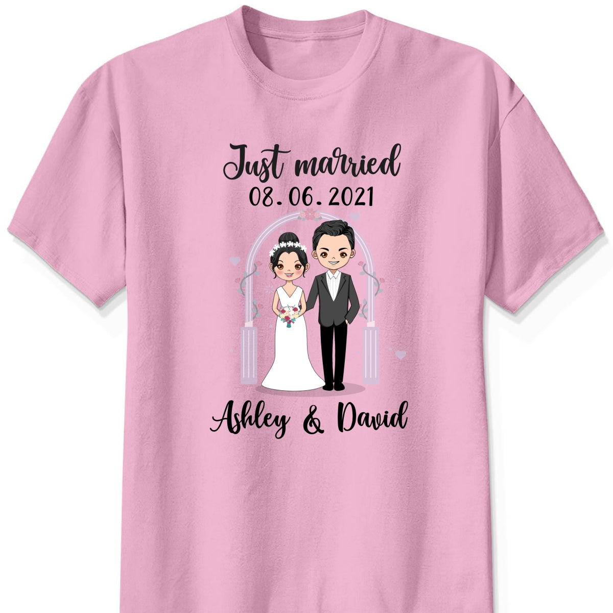 Personalized "Just Married" Wedding Couple Shirt β A Sweet Gift for Newlyweds
