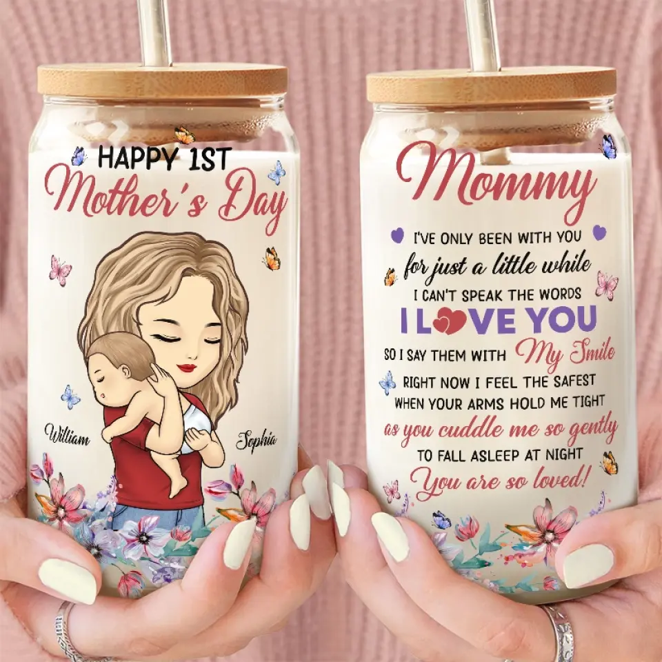 Personalized "I Say I Love You With My Smile" Iced Coffee Glass Cup – A Heartfelt Gift for Moms 💕🍼