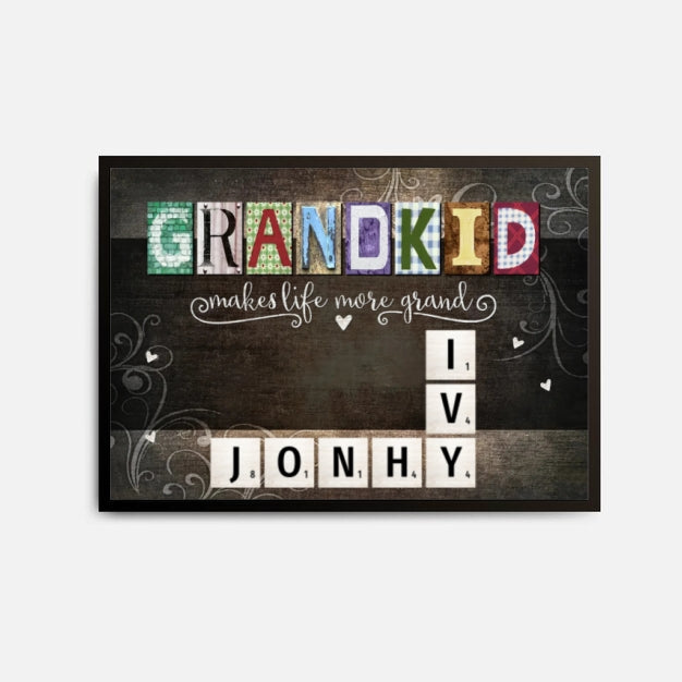 Personalized "Grandkids Make Life More Grand" Scrabble Poster – A Thoughtful Gift for Grandma & Grandpa