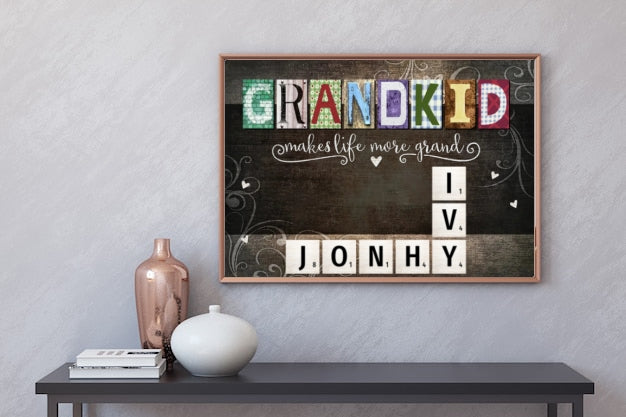Personalized "Grandkids Make Life More Grand" Scrabble Poster – A Thoughtful Gift for Grandma & Grandpa