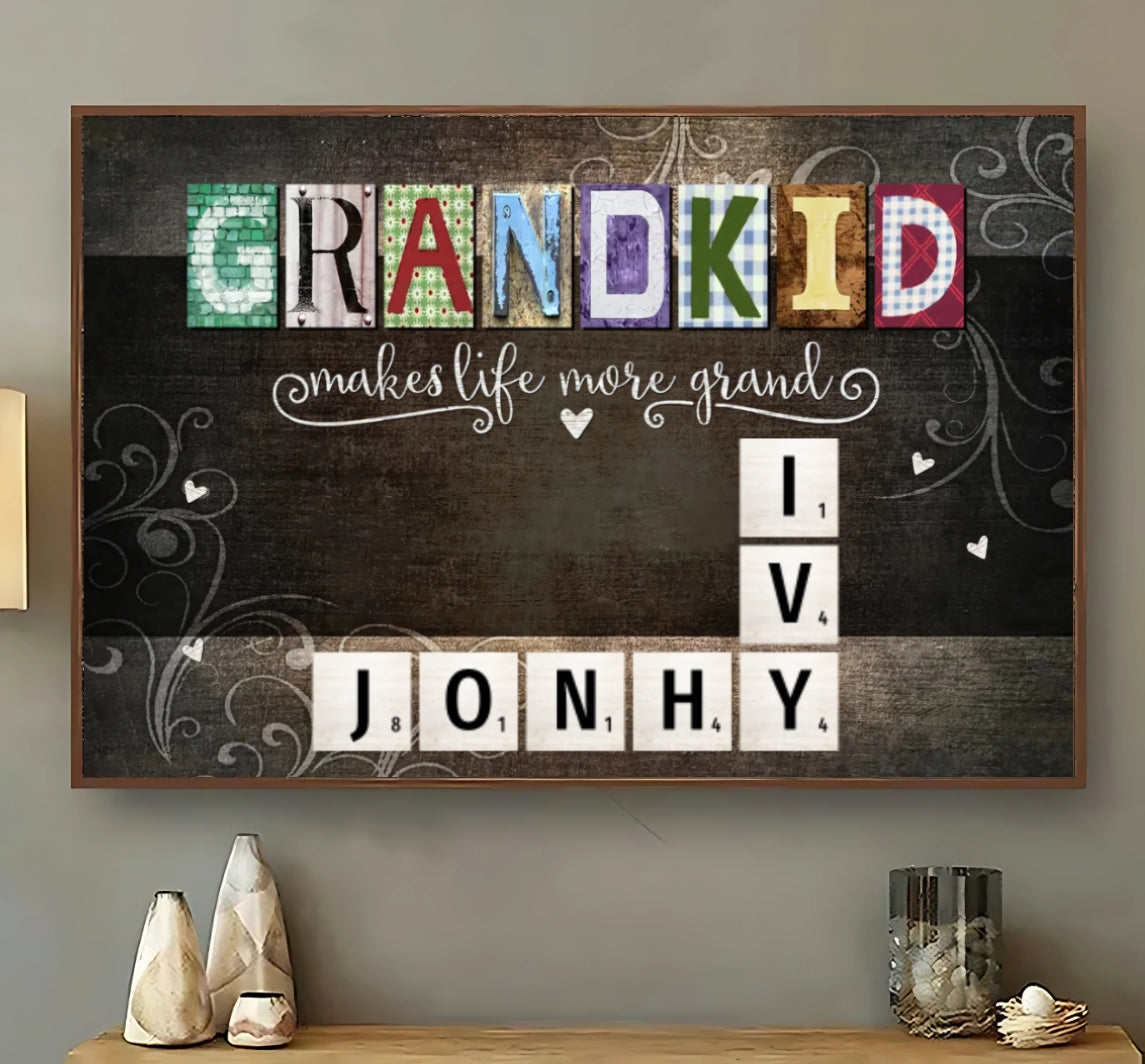 Personalized "Grandkids Make Life More Grand" Scrabble Poster – A Thoughtful Gift for Grandma & Grandpa