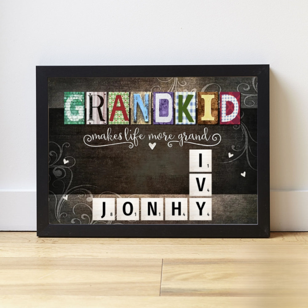 Personalized "Grandkids Make Life More Grand" Scrabble Poster – A Thoughtful Gift for Grandma & Grandpa
