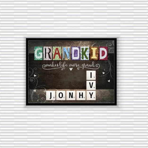 Personalized "Grandkids Make Life More Grand" Scrabble Poster – A Thoughtful Gift for Grandma & Grandpa