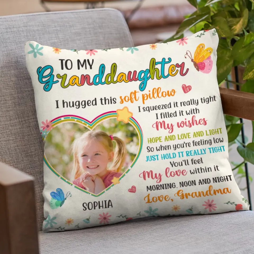 Personalized Custom Photo Pillow – "You'll Feel My Love" – Gift for Granddaughter & Grandson