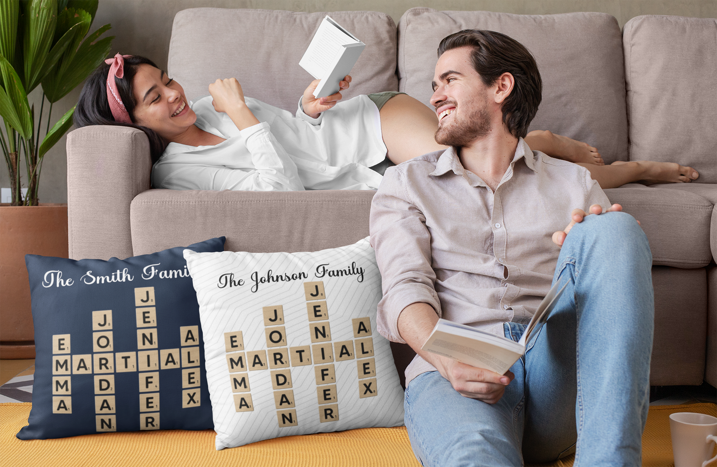 Personalized Family Crossword Puzzle Art Pillow – A Cozy & Meaningful Gift for the Whole Family
