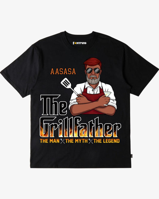 Personalized "The Grillfather" Back Printed T-Shirt & Hoodie – A Perfect Gift for Dad & Grandpa