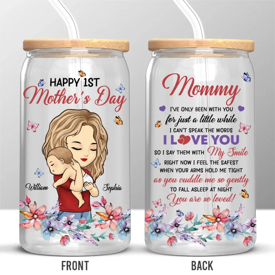 Personalized "I Say I Love You With My Smile" Iced Coffee Glass Cup – A Heartfelt Gift for Moms 💕🍼