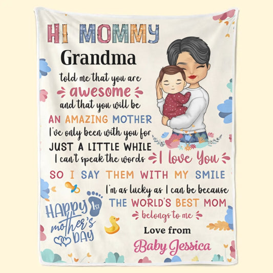I Say I Love You With My Smile - Family Personalized Custom Baby Blanket - Mother's Day, Baby Shower Gift, Gift For First Mom