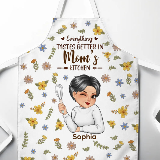 Everything Tastes Better In Mom's Kitchen - Family Personalized Custom Apron - Mother's Day, Gift For Mom, Grandma