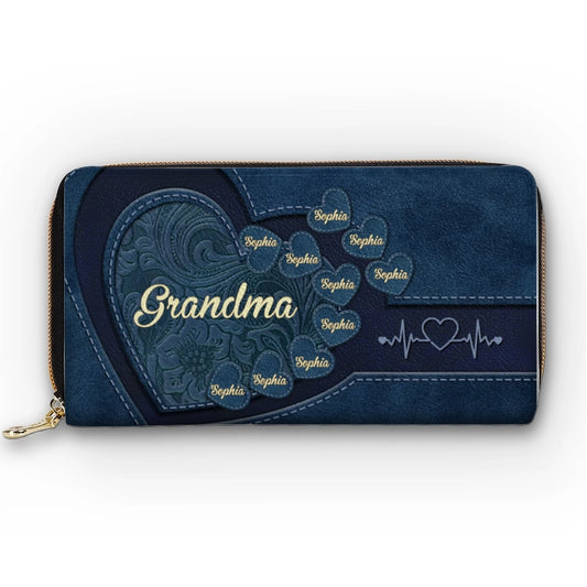 Hold My Hand, Hold My Heart - Family Personalized Custom Leather Long Wallet - Mother's Day, Gift For Mom, Grandma