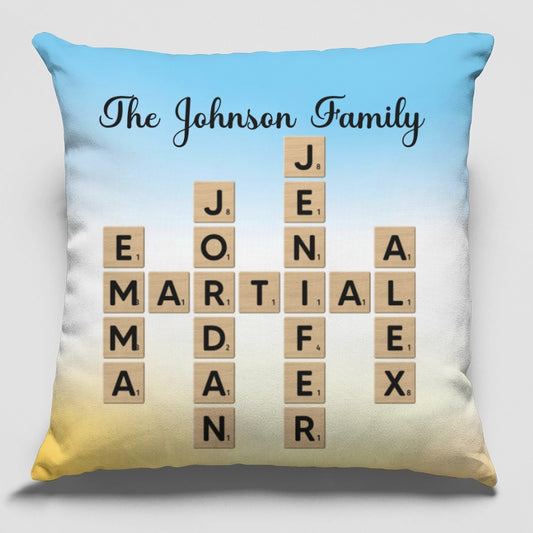 Personalized Family Crossword Puzzle Art Pillow – A Cozy & Meaningful Gift for the Whole Family