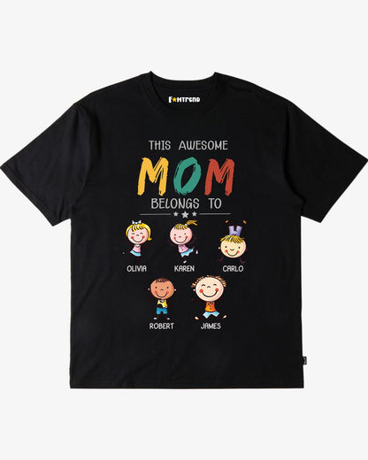 Personalized "This Awesome Mom Belongs To" T-Shirt & Hoodie – A Special Gift for Moms