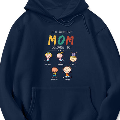Personalized "This Awesome Mom Belongs To" T-Shirt & Hoodie – A Special Gift for Moms
