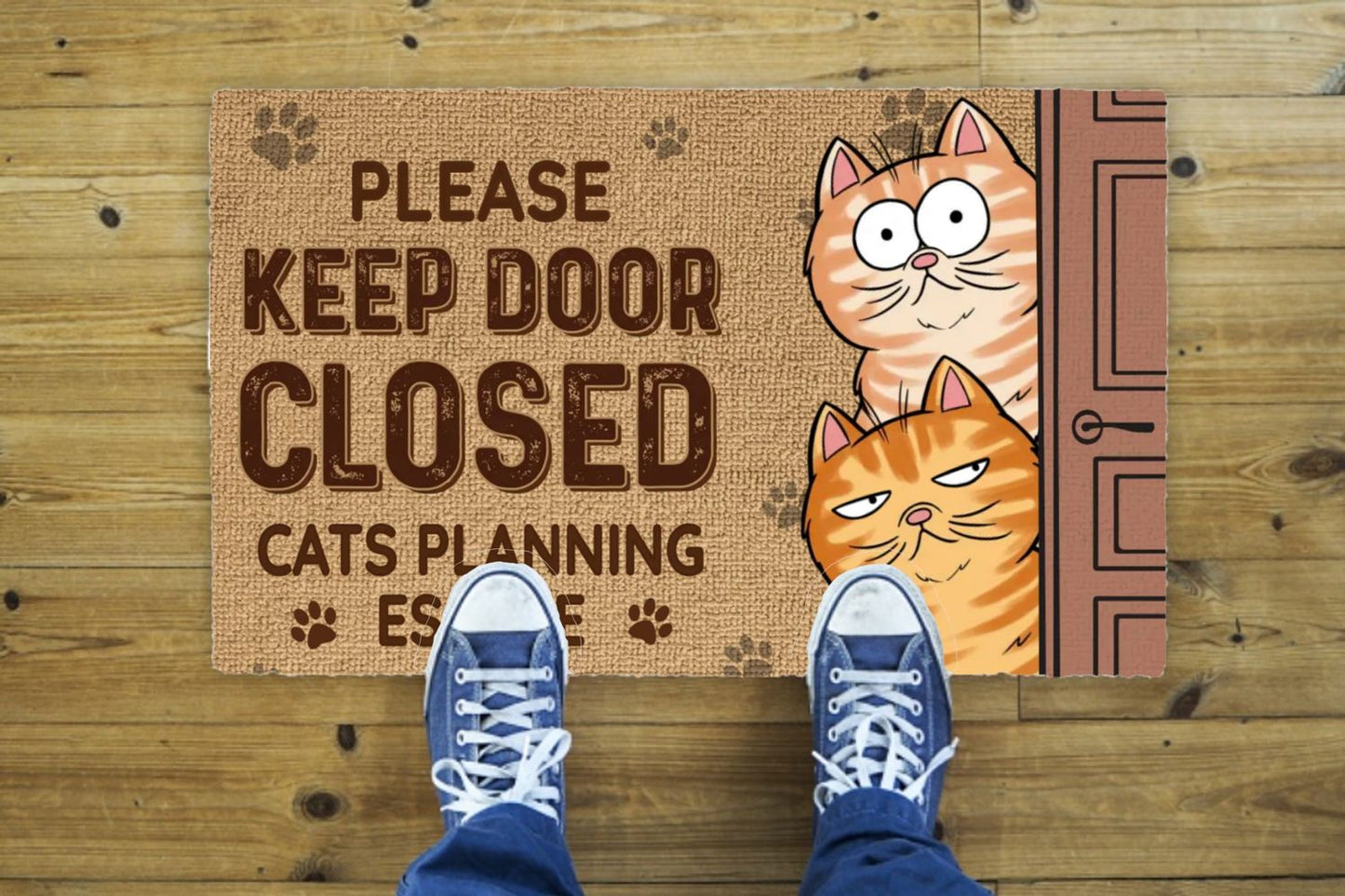 Personalized "Keep The Door Closed – Cat Planning Escape" Decorative Mat – A Must-Have for Cat Owners!