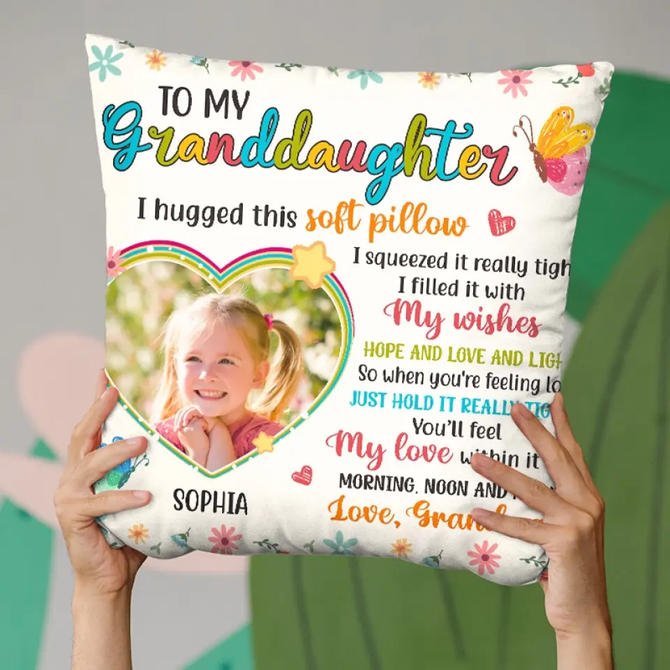 Personalized Custom Photo Pillow – "You'll Feel My Love" – Gift for Granddaughter & Grandson