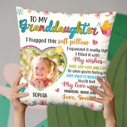 Personalized Custom Photo Pillow – "You'll Feel My Love" – Gift for Granddaughter & Grandson