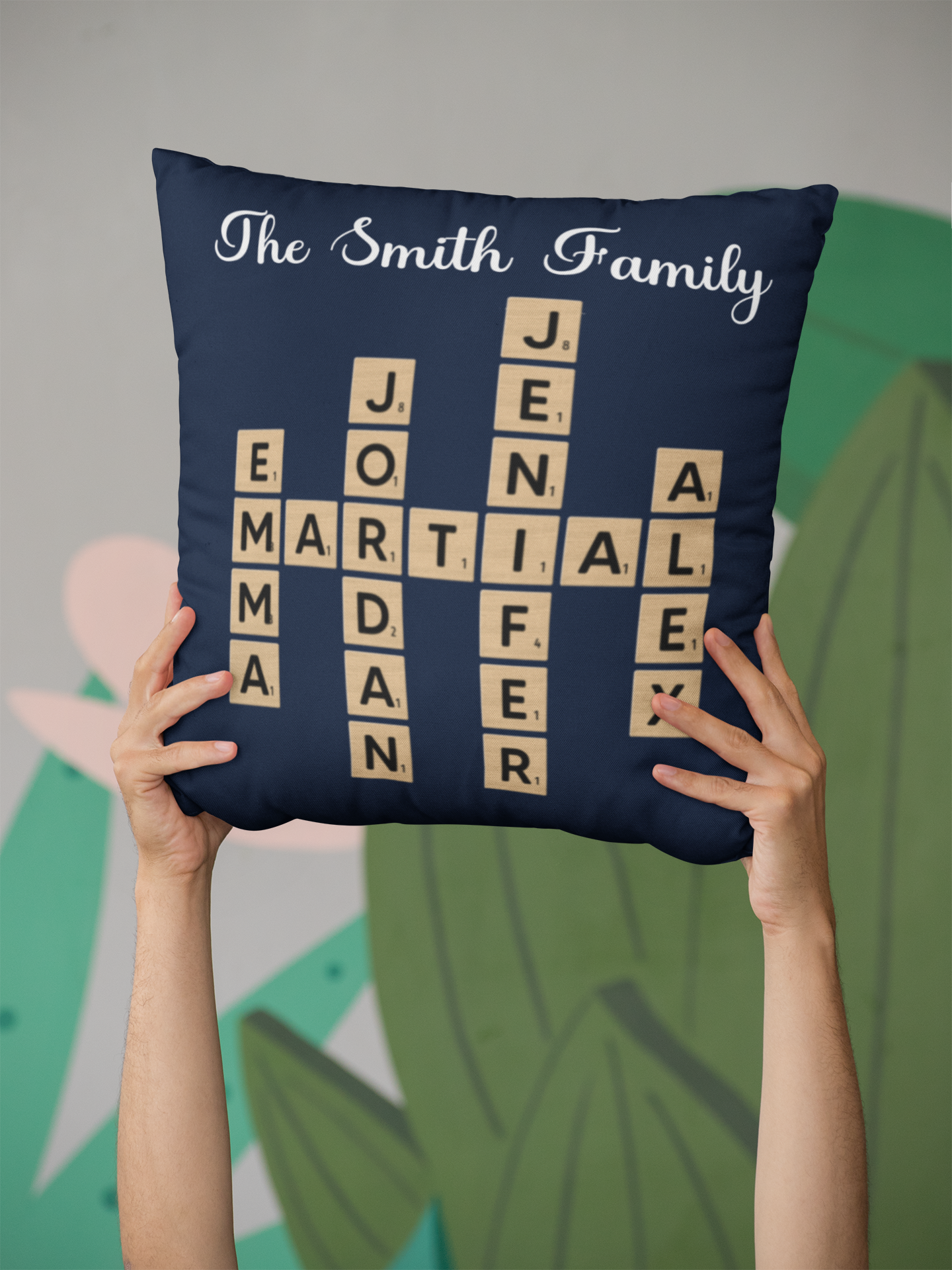 Personalized Family Crossword Puzzle Art Pillow – A Cozy & Meaningful Gift for the Whole Family