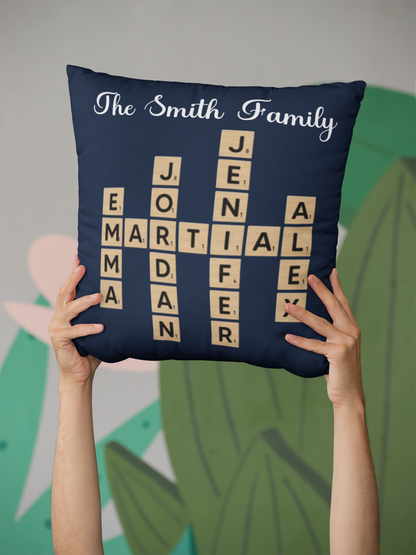 Personalized Family Crossword Puzzle Art Pillow – A Cozy & Meaningful Gift for the Whole Family
