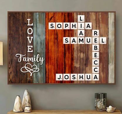 Personalized "A Moment Created, A Memory Treasured Forever" Family Crossword Art Poster – A Heartfelt Gift for the Whole Family