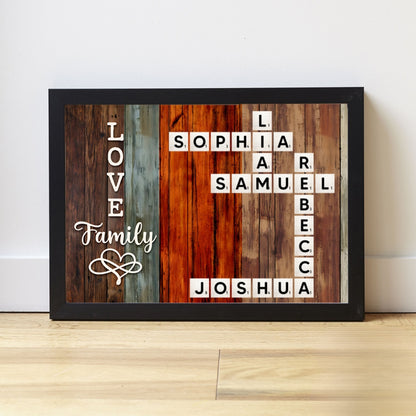 Personalized "A Moment Created, A Memory Treasured Forever" Family Crossword Art Poster – A Heartfelt Gift for the Whole Family