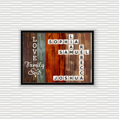 Personalized "A Moment Created, A Memory Treasured Forever" Family Crossword Art Poster – A Heartfelt Gift for the Whole Family