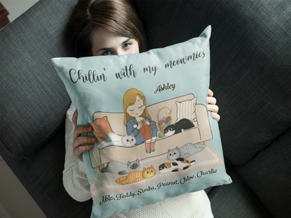 Personalized "Girl Knitting with Lazy Cat" Pillow – A Cozy Gift for Cat Lovers & Crafters 🧶🐱