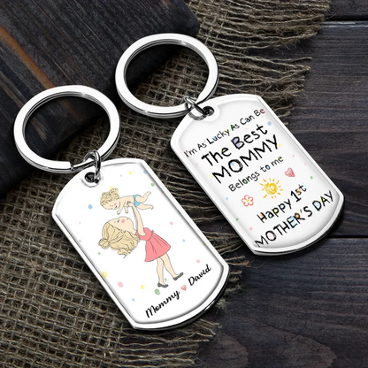 Personalized "Lucky Me, The Best Mom Belongs To Me" Custom Keychain – A Sweet Gift for Mom