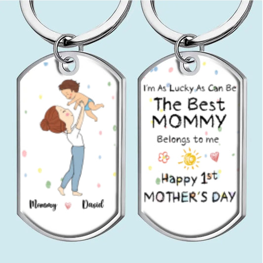 Lucky Me, The Best Mom Belongs To Me - Family Personalized Custom Keychain - Mother's Day, Baby Shower Gift, Gift For First Mom