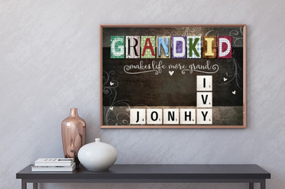 Personalized "Grandkids Make Life More Grand" Scrabble Poster – A Thoughtful Gift for Grandma & Grandpa