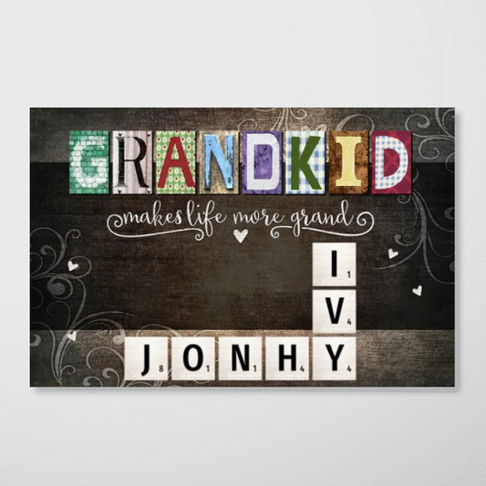 Personalized "Grandkids Make Life More Grand" Scrabble Poster – A Thoughtful Gift for Grandma & Grandpa
