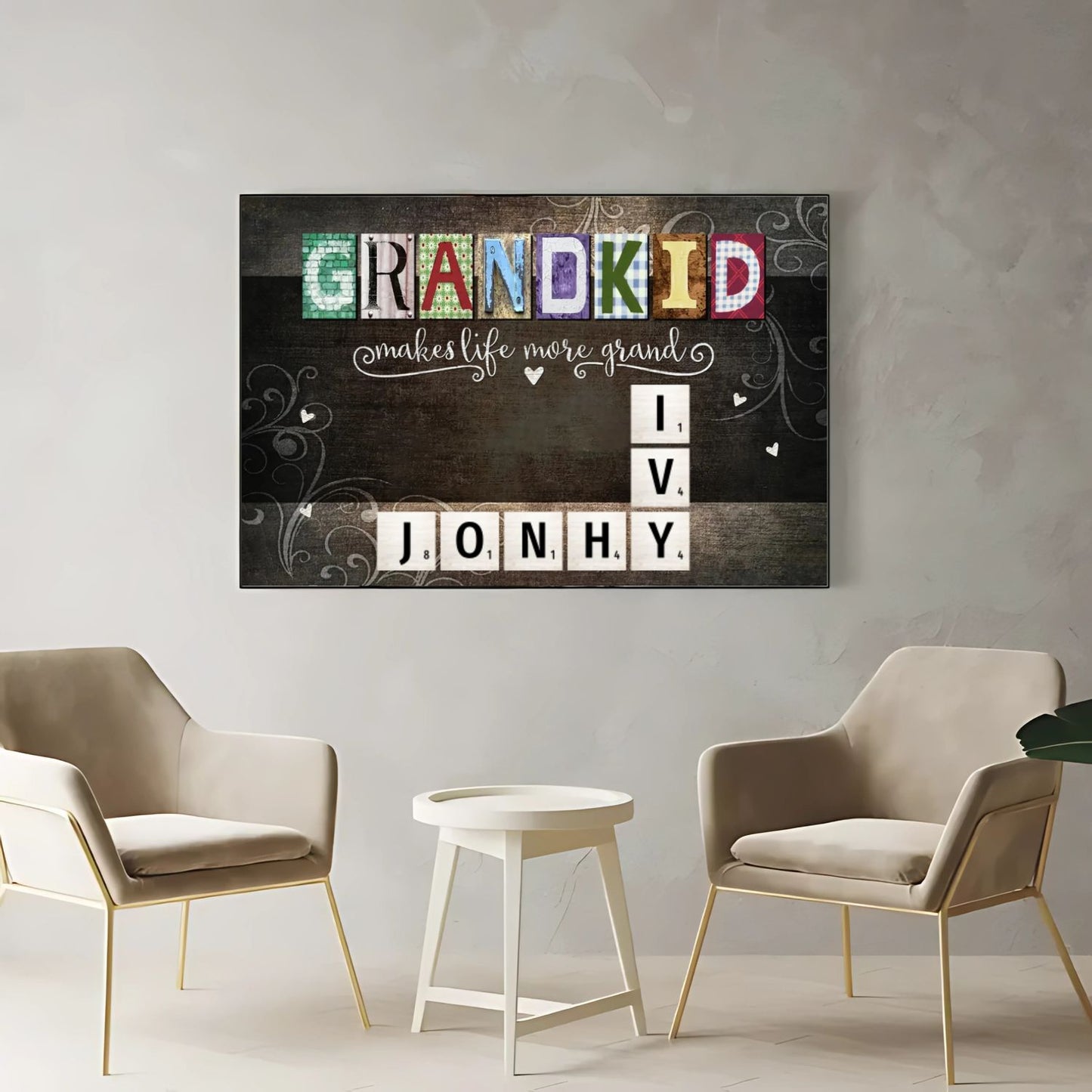 Personalized "Grandkids Make Life More Grand" Scrabble Poster – A Thoughtful Gift for Grandma & Grandpa
