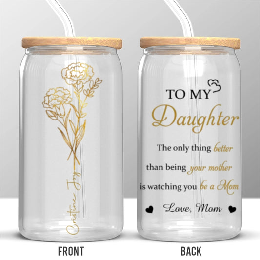 Her Love Blossoms Endlessly - Family Personalized Custom Glass Cup, Iced Coffee Cup - Mother's Day, Gift For Mom, Daughter