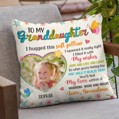 Personalized Custom Photo Pillow – "You'll Feel My Love" – Gift for Granddaughter & Grandson